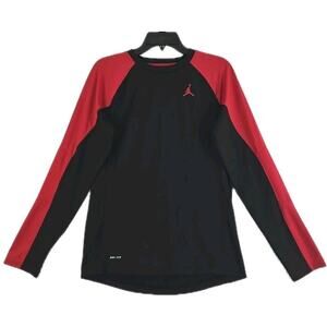 Jordan~Youth Size XL~ Black/Red Dri-Fit Long Sleeve Athletic Crew Neck Shirt.